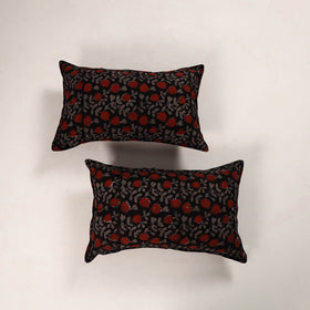  Black Set of 2 Bagru Block Print Cotton Pillow Covers