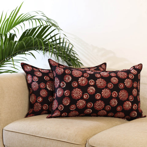 Buy Set of 2 Black Bagru Block Print Cotton Pillow Covers