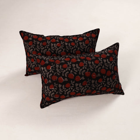  Black Set of 2 Bagru Block Print Cotton Pillow Covers
