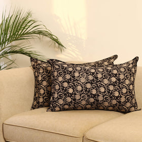 Black - set of 2 bagru cotton pillow covers 24 - handcrafted