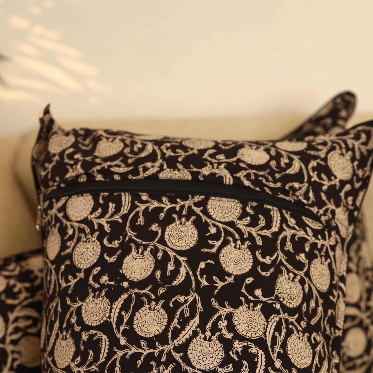 Black - set of 2 bagru cotton pillow covers 24 - handcrafted