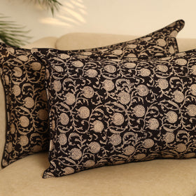 Black - set of 2 bagru cotton pillow covers 24 - handcrafted