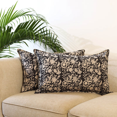 Buy Set of 2 Black Bagru Block Print Cotton Pillow Covers