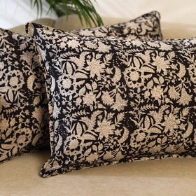 Buy Set of 2 Black Bagru Block Print Cotton Pillow Covers