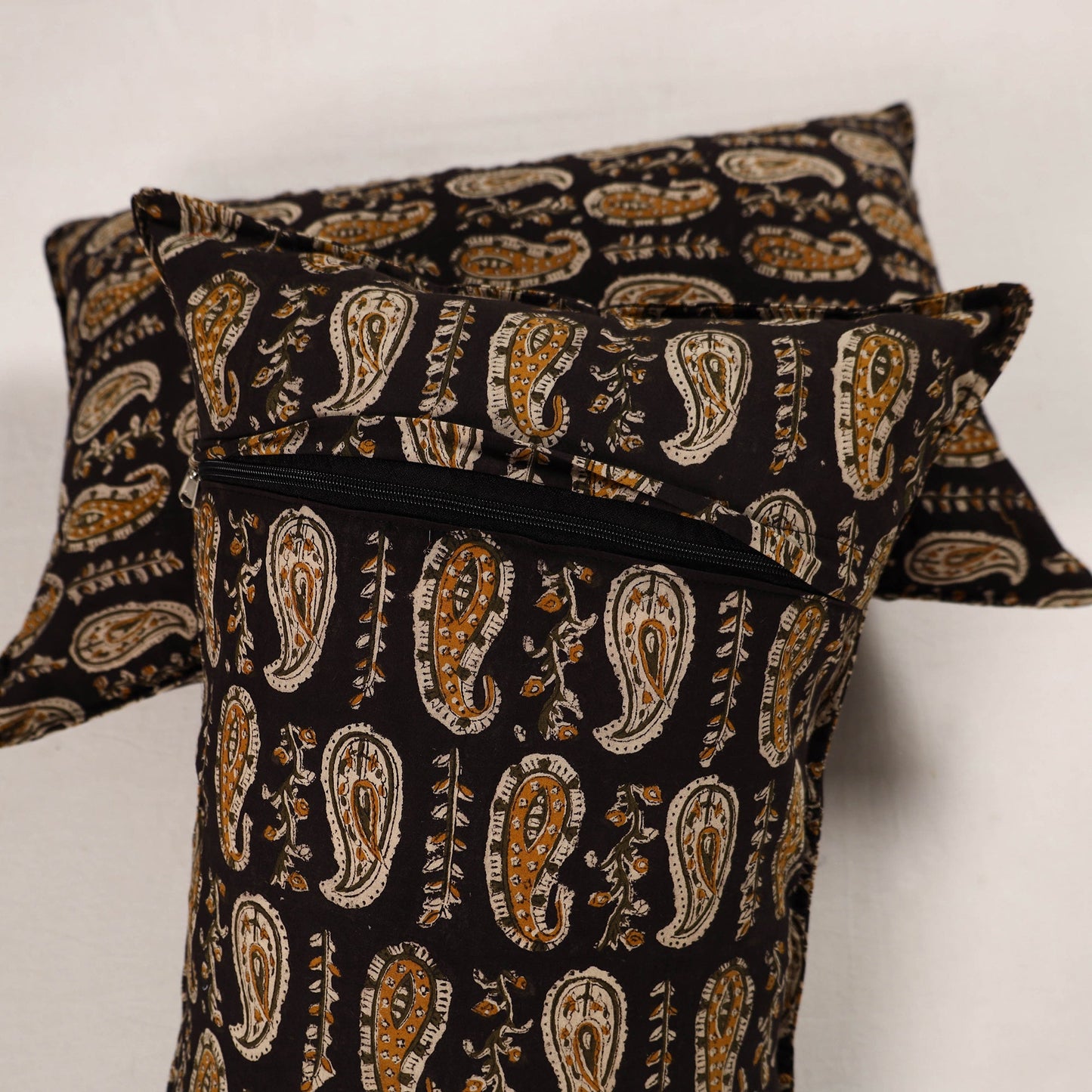 Black - set of 2 bagru cotton pillow covers 27 - handcrafted