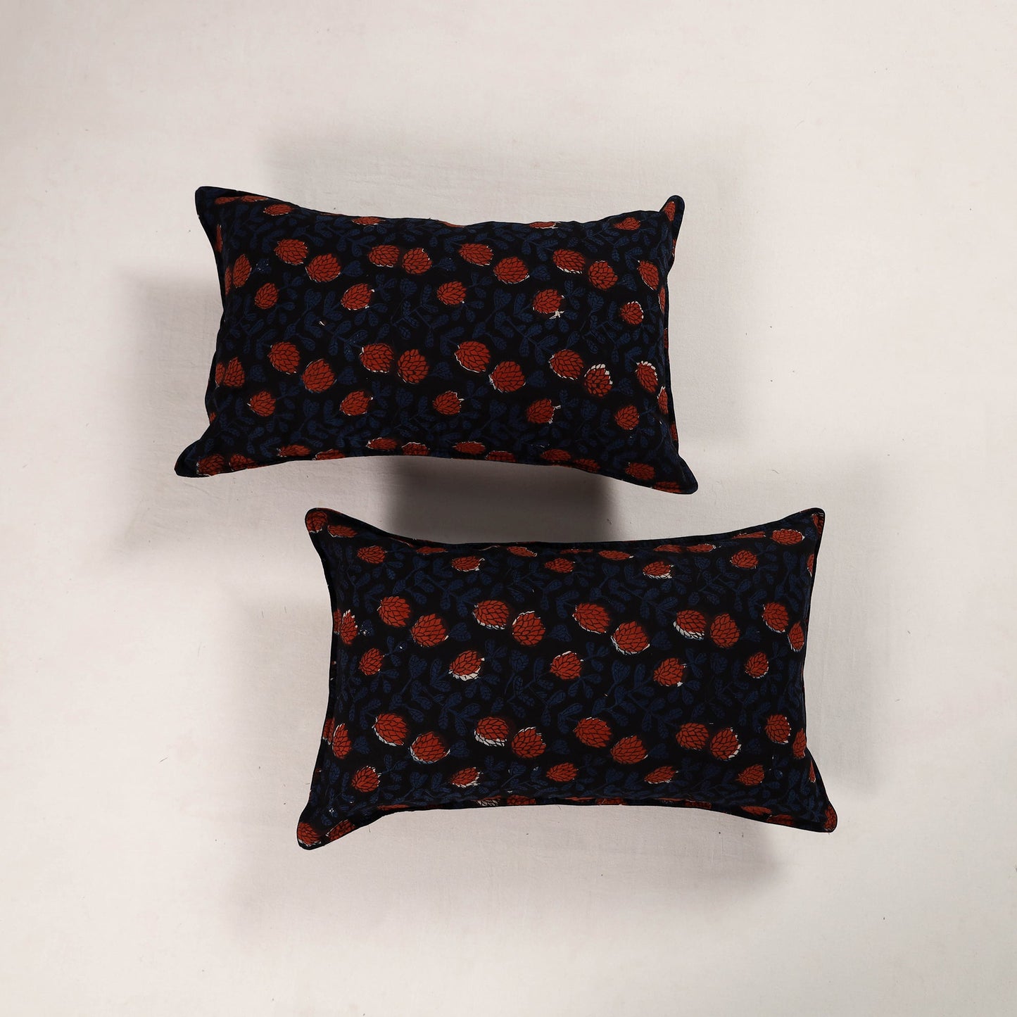 Black - set of 2 bagru cotton pillow covers 32 - handcrafted