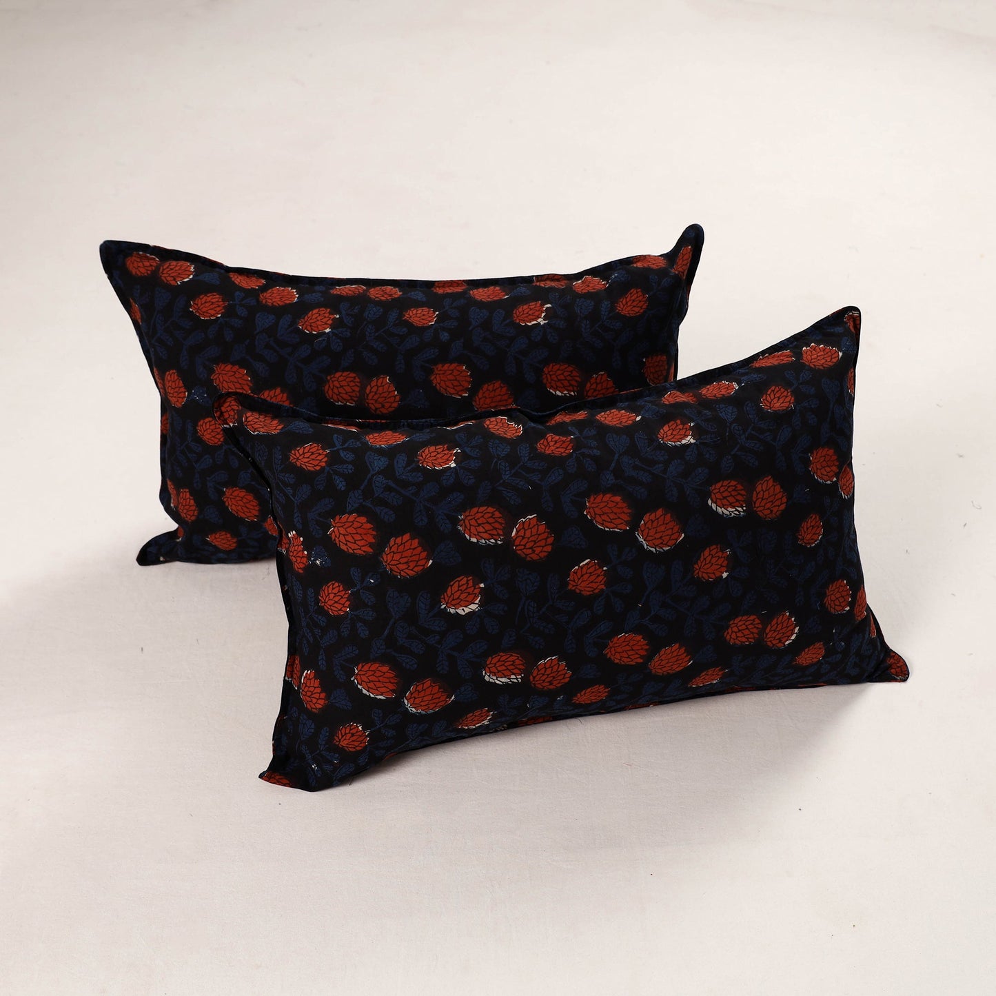 Black - set of 2 bagru cotton pillow covers 32 - handcrafted