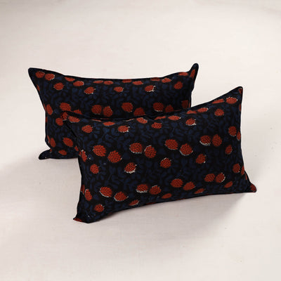 Black - set of 2 bagru cotton pillow covers 32 - handcrafted