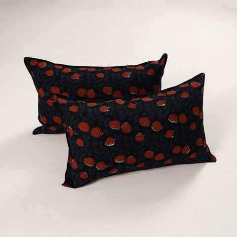 Black - set of 2 bagru cotton pillow covers 32 - handcrafted