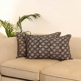 Black - set of 2 bagru hand pillow covers 07 - handcrafted