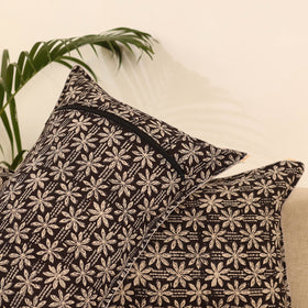 Black - set of 2 bagru hand pillow covers 07 - handcrafted