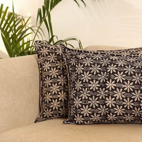 Black - set of 2 bagru hand pillow covers 07 - handcrafted