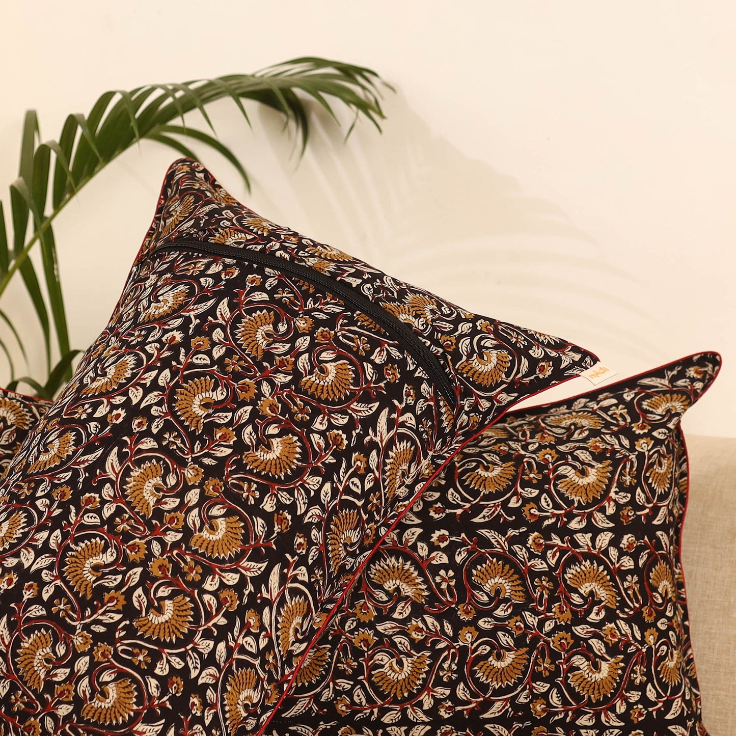 Black - set of 2 bagru hand pillow covers 13 - handcrafted