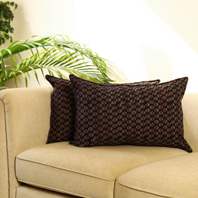 Buy Set of 2 Black Ajrakh Block Print Cotton Pillow Covers