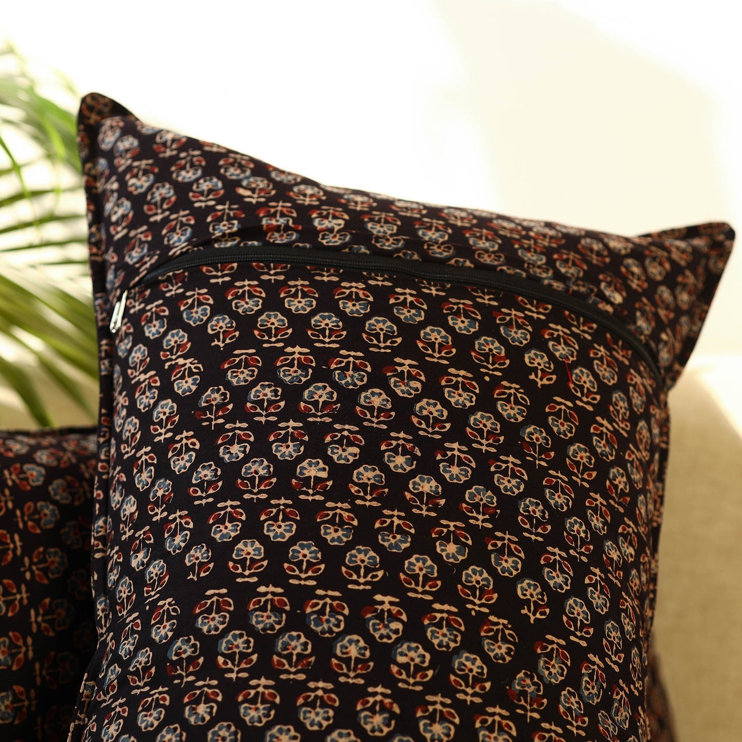 Buy Set of 2 Black Ajrakh Block Print Cotton Pillow Covers
