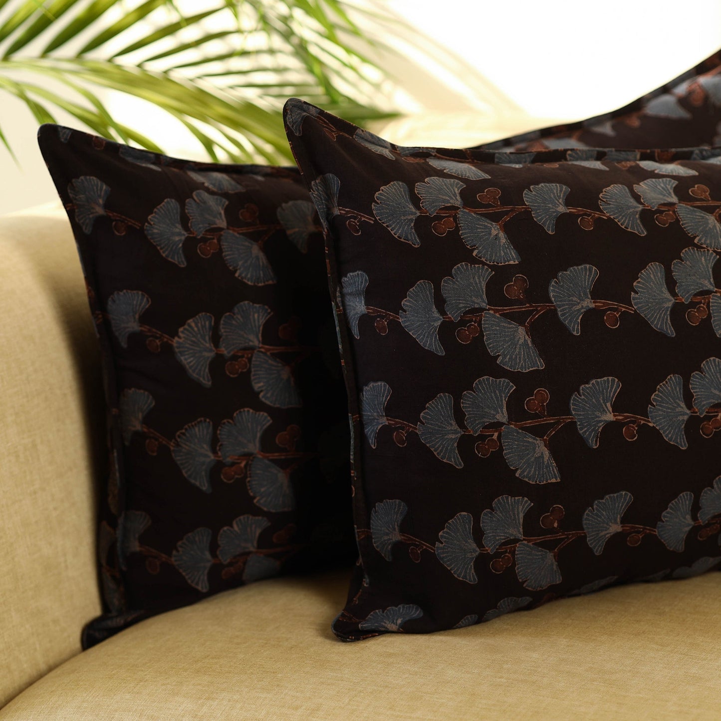 Buy Set of 2 Black Ajrakh Block Print Cotton Pillow Covers