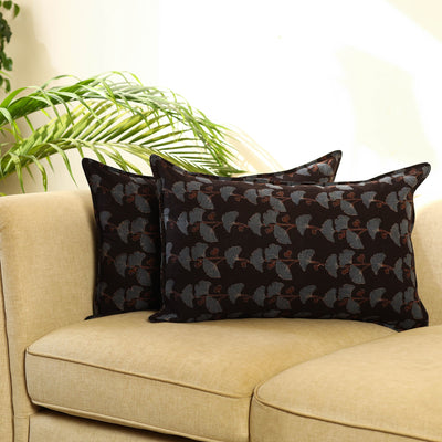 Buy Set of 2 Black Ajrakh Block Print Cotton Pillow Covers