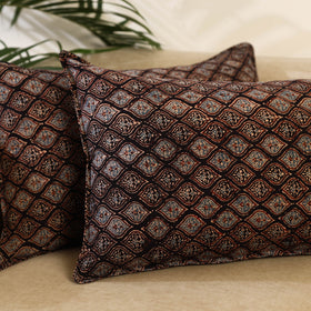 Buy Set of 2 Black Ajrakh Block Print Cotton Pillow Covers
