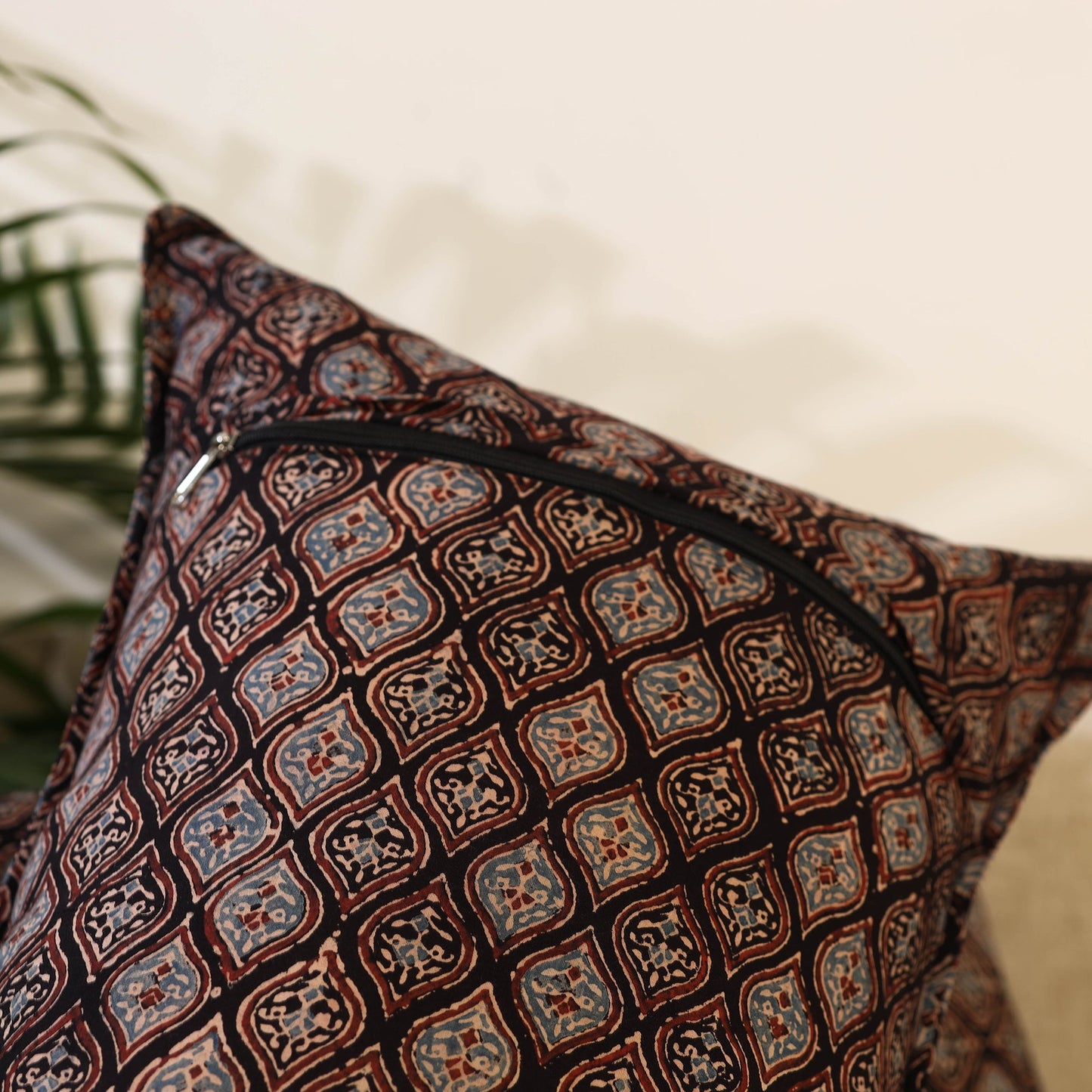 Buy Set of 2 Black Ajrakh Block Print Cotton Pillow Covers