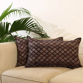 Buy Set of 2 Black Ajrakh Block Print Cotton Pillow Covers