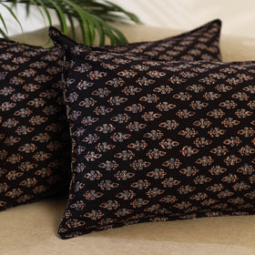 Buy Set of 2 Black Ajrakh Block Print Cotton Pillow Covers