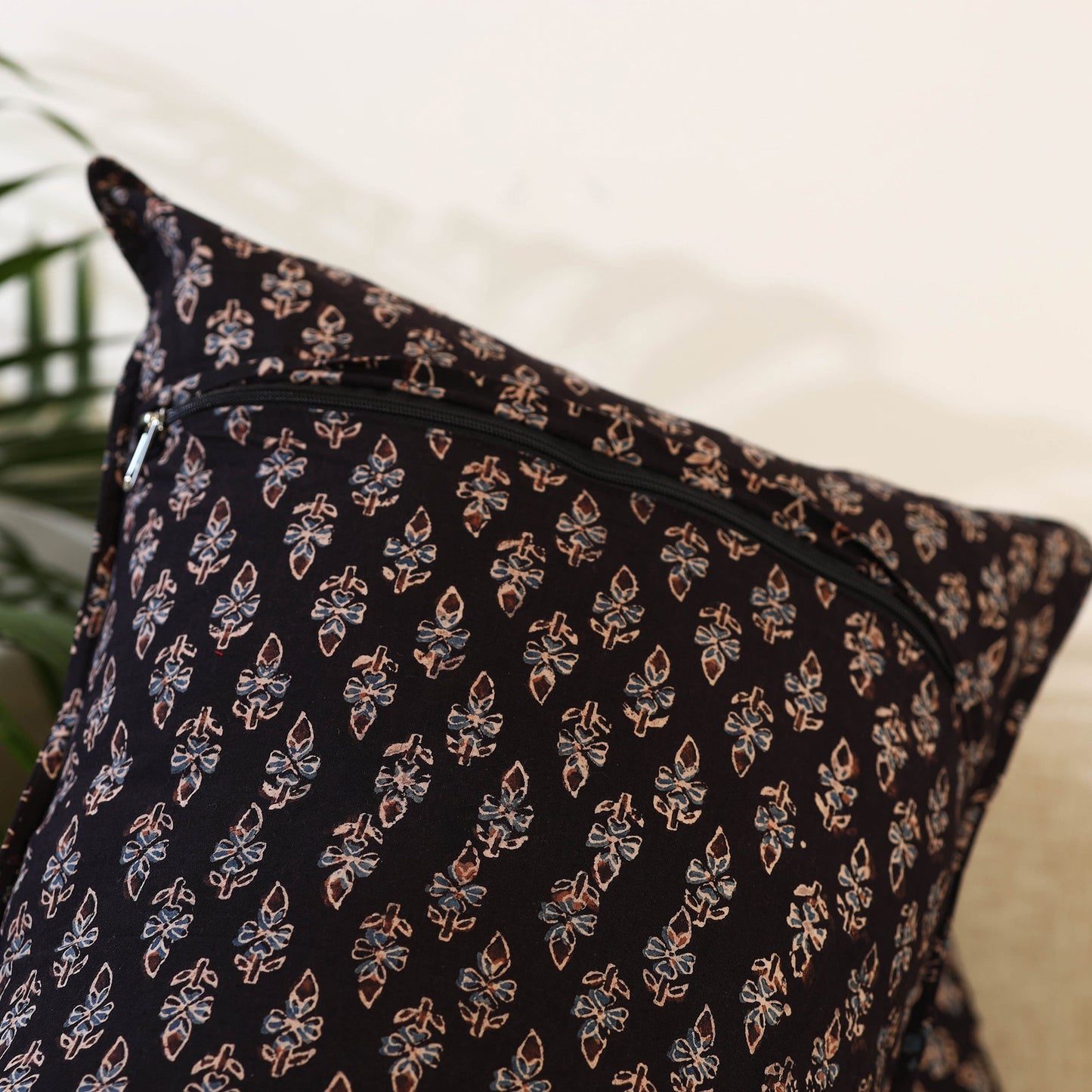 Buy Set of 2 Black Ajrakh Block Print Cotton Pillow Covers