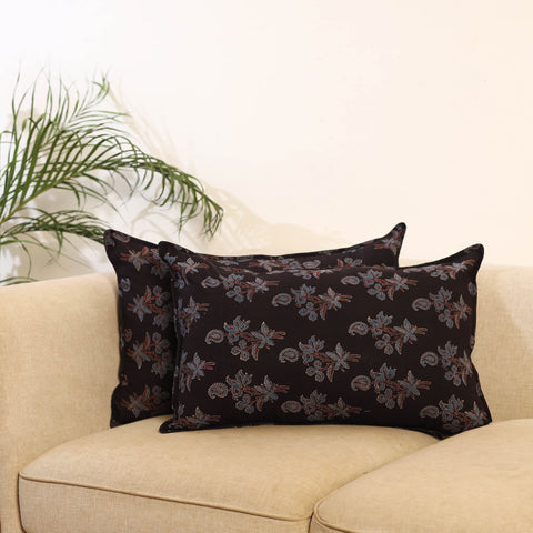 Buy Set of 2 Black Ajrakh Block Print Cotton Pillow Covers
