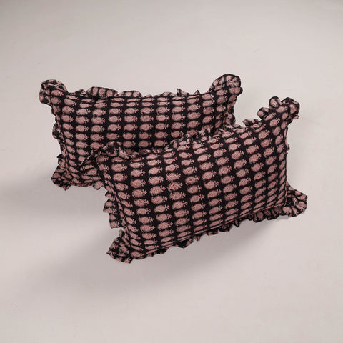 Black - set of 2 handcrafted cotton frill pillow covers 02