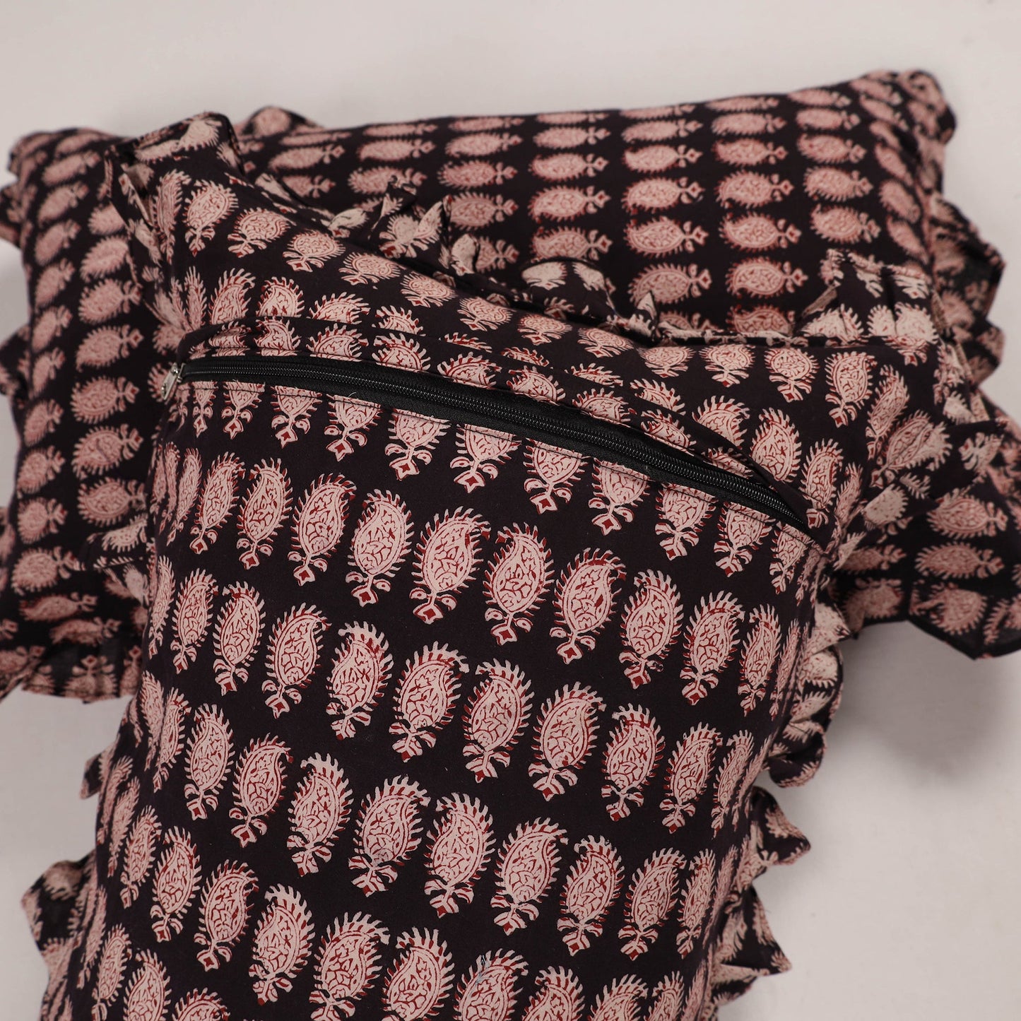 Black - set of 2 handcrafted cotton frill pillow covers 02