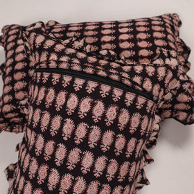 Black - set of 2 handcrafted cotton frill pillow covers 02
