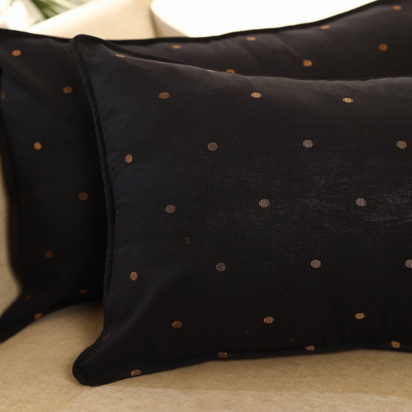Buy Set of 2 Black Jacquard Cotton Pillow Covers