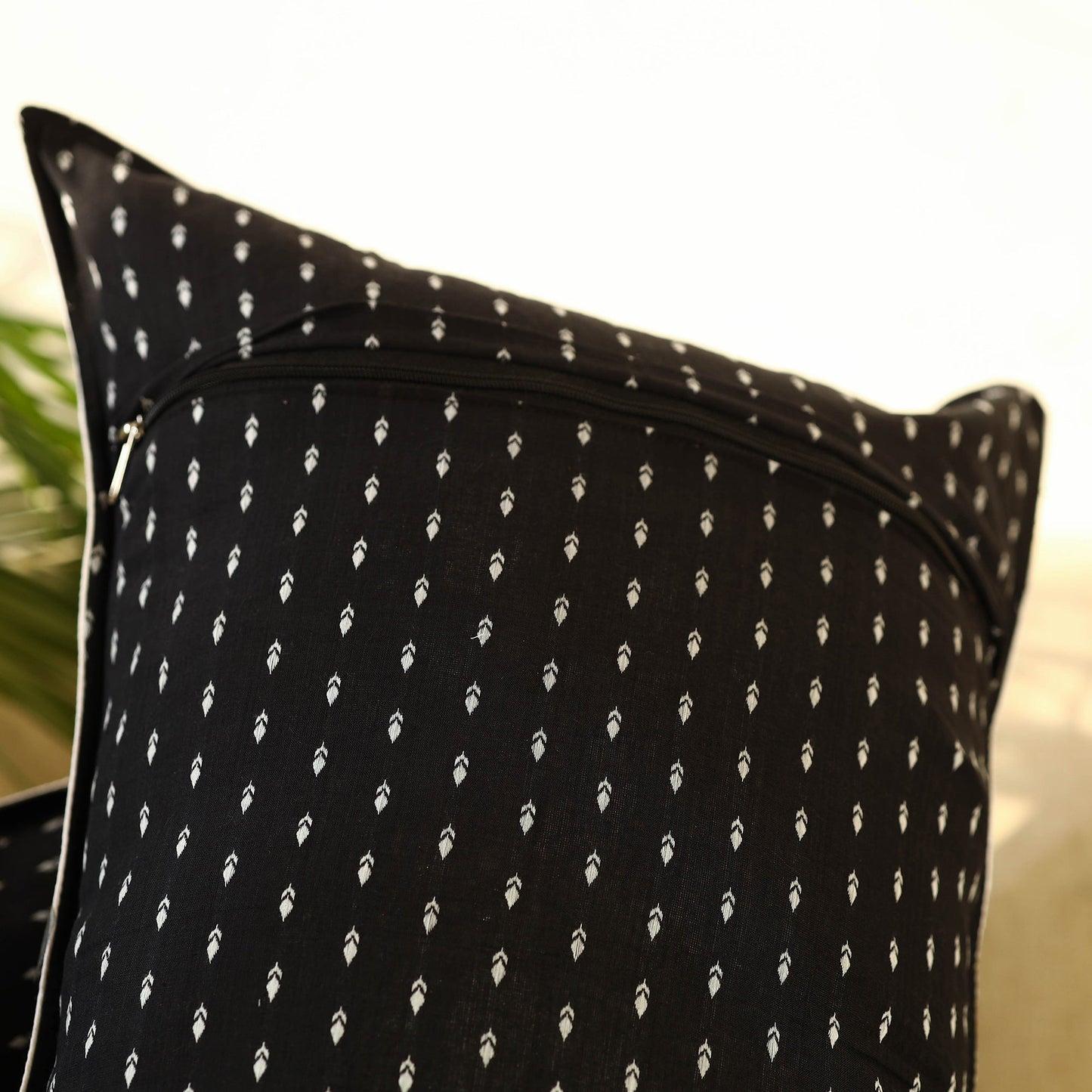 Buy Set of 2 Black Jacquard Cotton Pillow Covers
