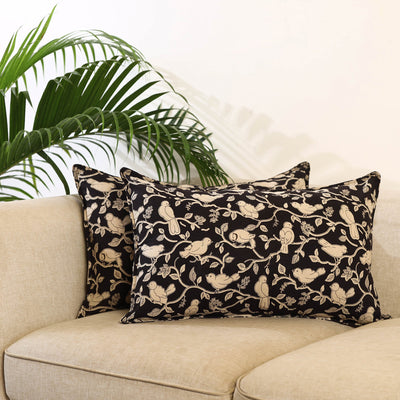 Buy Set of 2 Black Kalamkari Print Cotton Pillow Covers