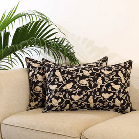 Buy Set of 2 Black Kalamkari Print Cotton Pillow Covers