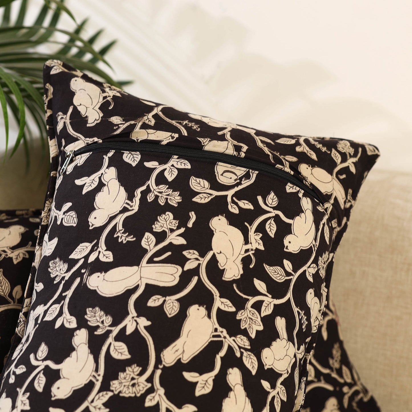 Buy Set of 2 Black Kalamkari Print Cotton Pillow Covers