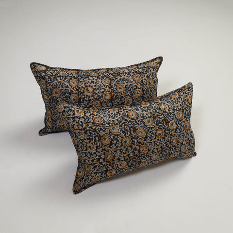 Black - set of 2 kalamkari cotton pillow covers 11