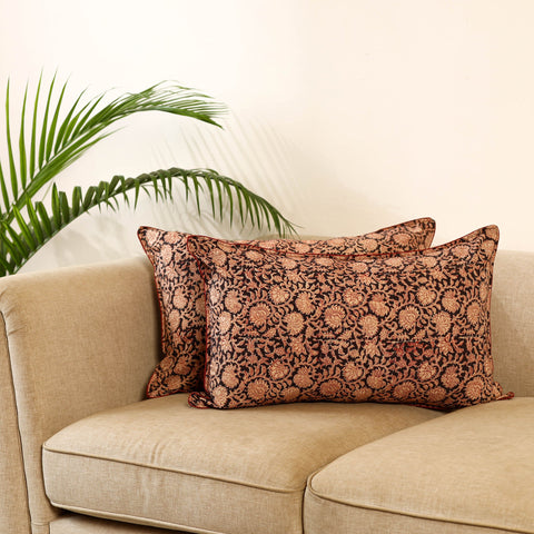 Black - set of 2 kalamkari cotton pillow covers 12