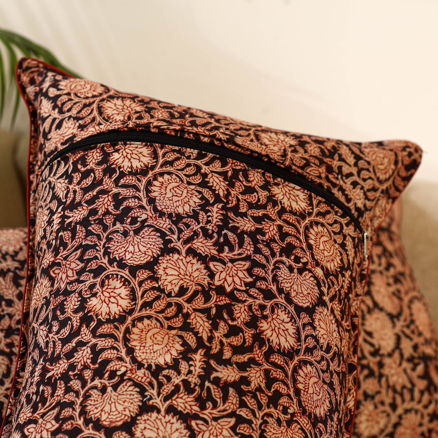 Black - set of 2 kalamkari cotton pillow covers 12