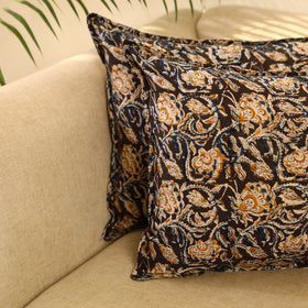 Buy Set of 2 Black Kalamkari Block Print Cotton Pillow Covers