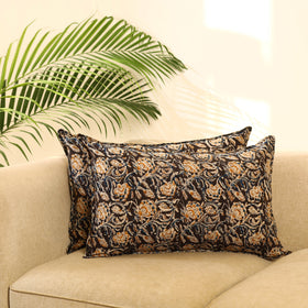 Buy Set of 2 Black Kalamkari Block Print Cotton Pillow Covers