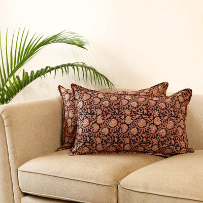 Black - set of 2 kalamkari cotton pillow covers 17