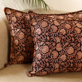 Black - set of 2 kalamkari cotton pillow covers 17