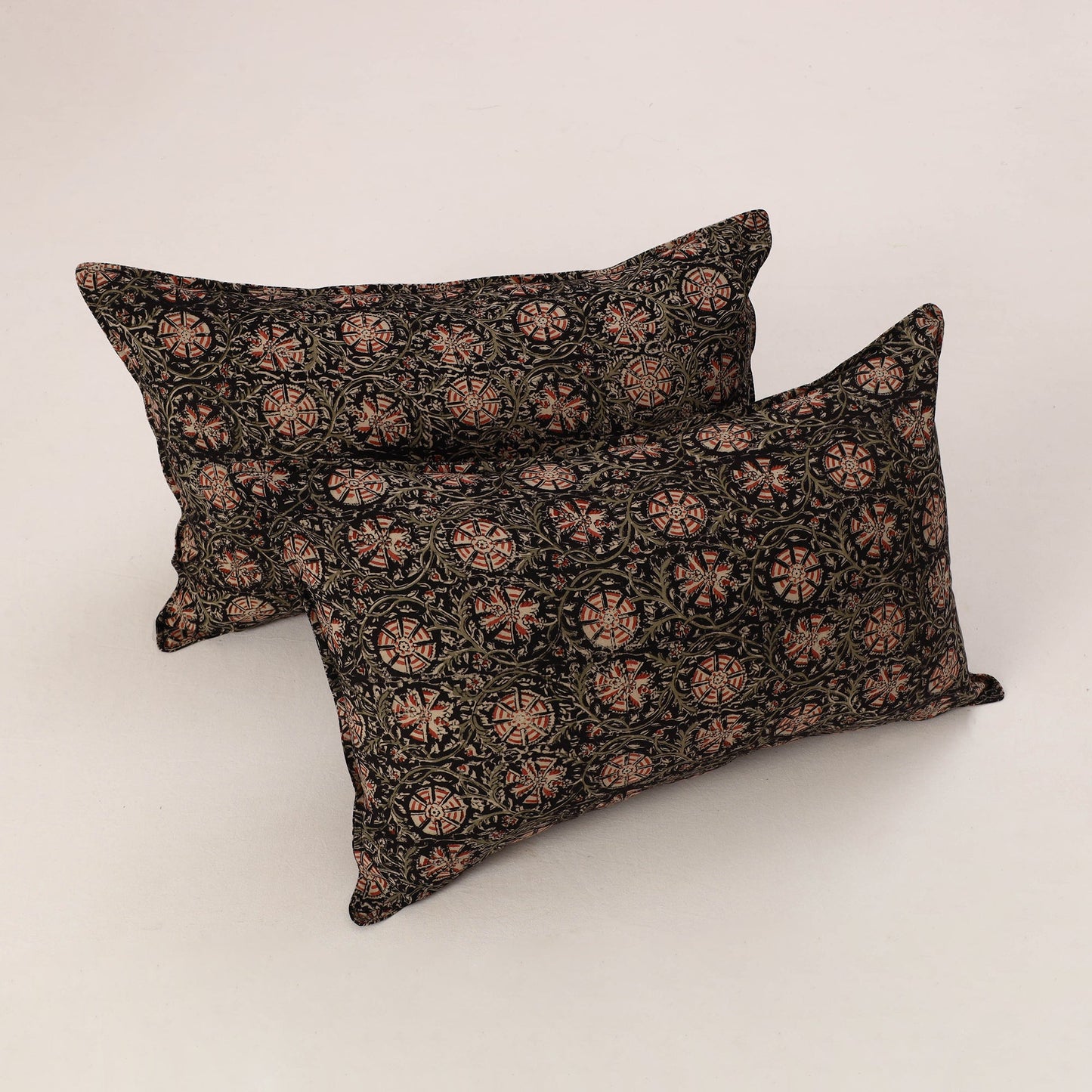 Black - set of 2 kalamkari cotton pillow covers 35