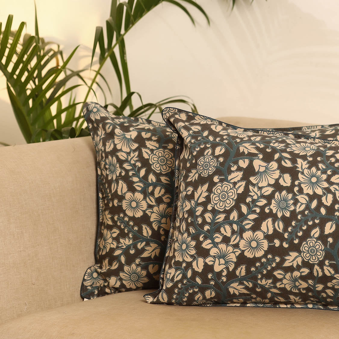 Black - set of 2 kalamkari printed pillow covers 15