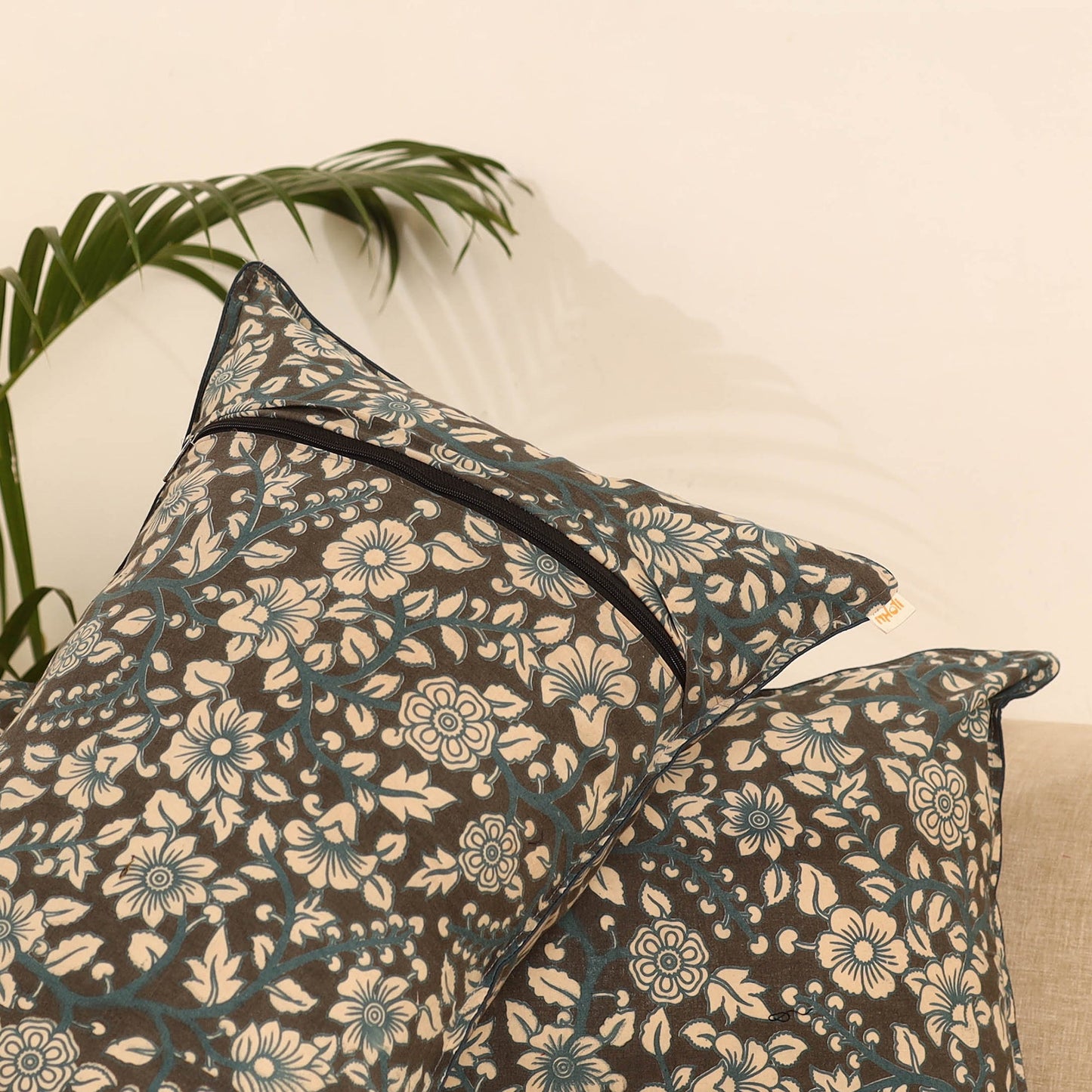 Black - set of 2 kalamkari printed pillow covers 15