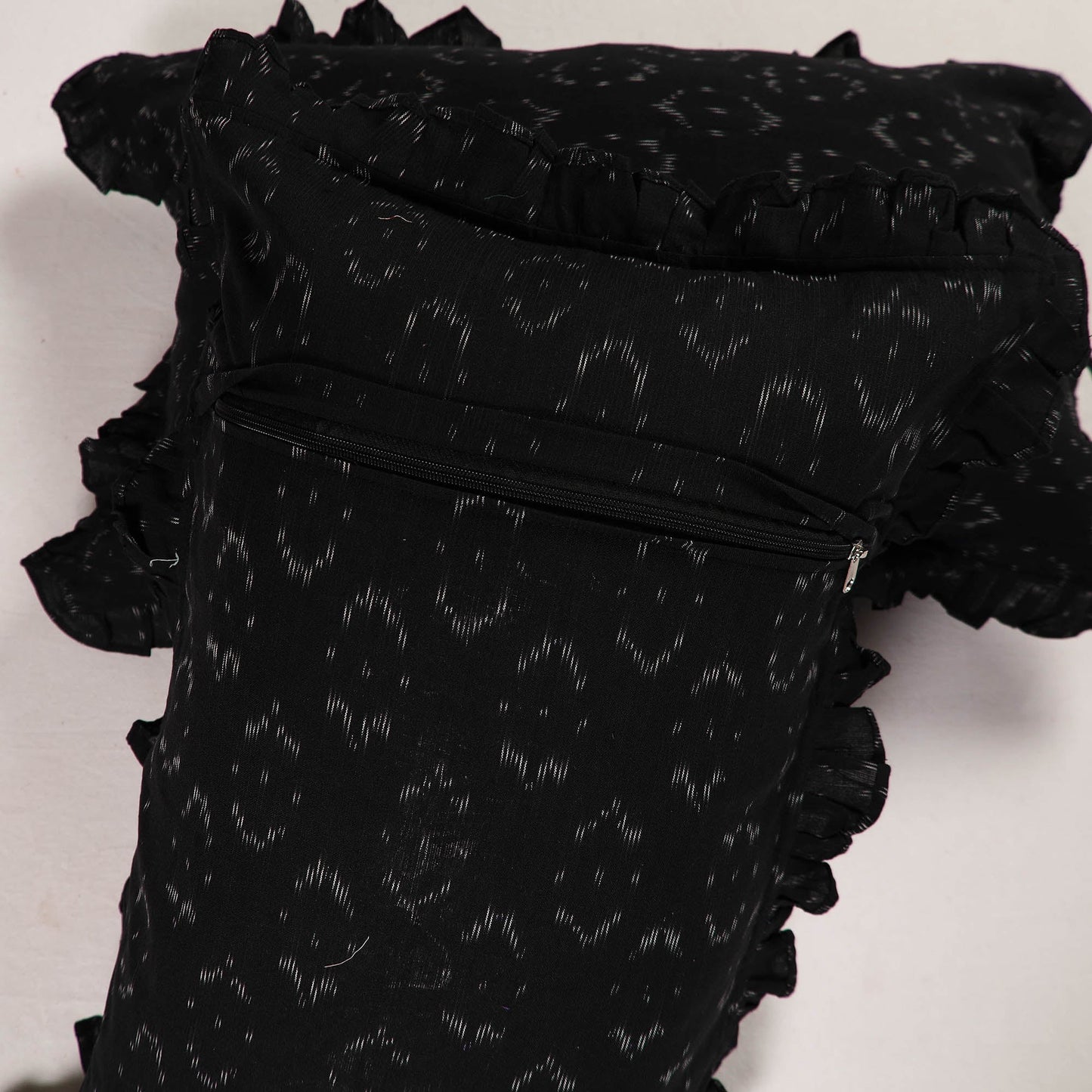 Black - set of 2 pochampally ikat cotton frill pillow