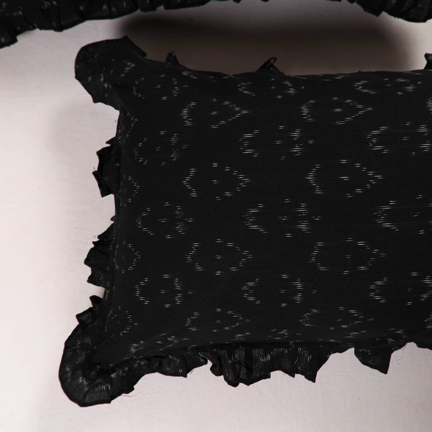 Black - set of 2 pochampally ikat cotton frill pillow