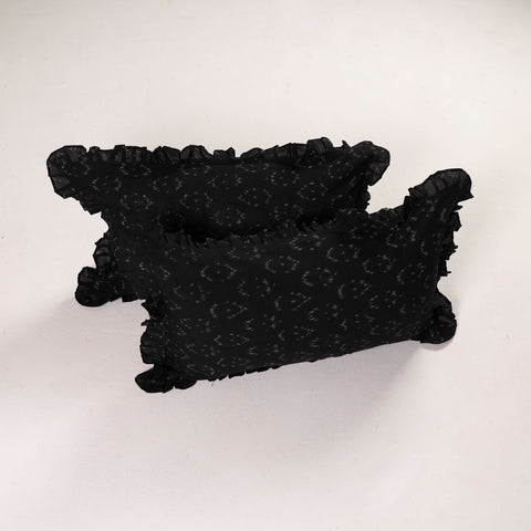 Black - set of 2 pochampally ikat cotton frill pillow
