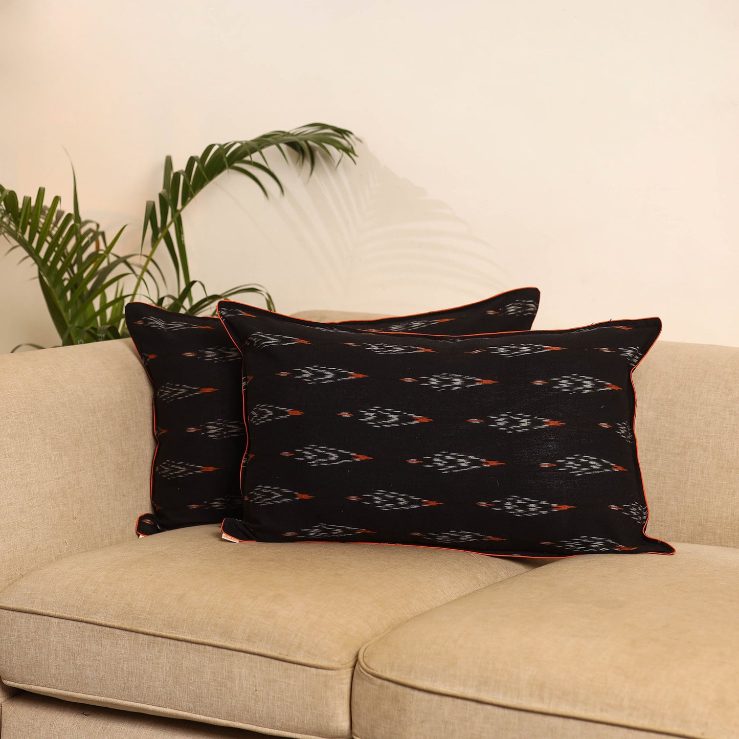 Black - set of 2 pochampally ikat weave pillow covers 28