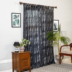 Black - Set of 2 Shibori Tie-Dye Cotton Door Curtain